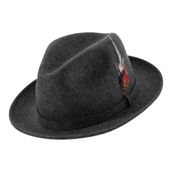 MEN'S MONTIQUE CHARCOAL 100% WOOL FELT 2 1/4" BRIM FEDORA HAT. H62 - Picture 1 of 5